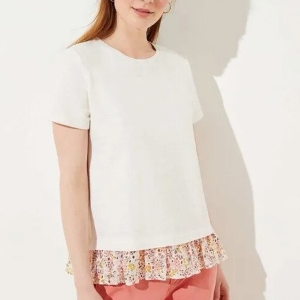Loft Ivory Mixed Media Floral Ruffle Top Size XXL NWT